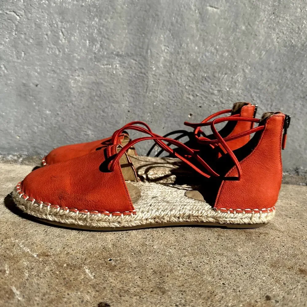 Eileen Fisher Lace Espadrilles Leather Sandals Closed Toe Tangelo Orange 6